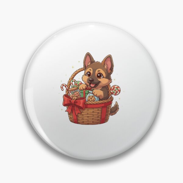 Item preview, German Shepherd Puppy Preparing Christmas Gift Basket - Dog Lovers designed and sold by The Real Life Symphony.