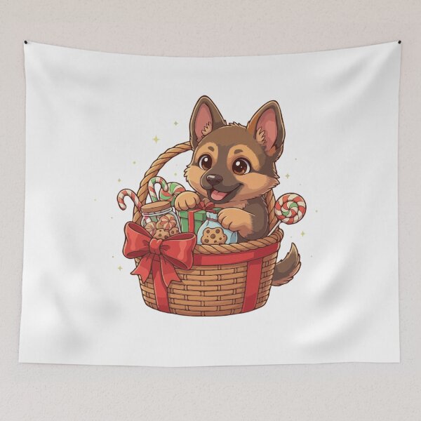 Item preview, German Shepherd Puppy Preparing Christmas Gift Basket - Dog Lovers designed and sold by The Real Life Symphony.