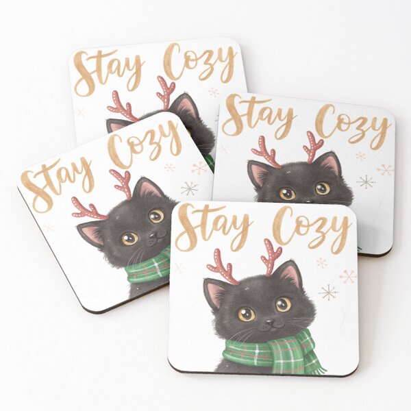 Item preview, Stay Cozy Black Christmas Cat – Cute Winter Kitten Watercolor Illustration by Vivo Studio | Holiday Cozy Art designed and sold by VivoStudio.
