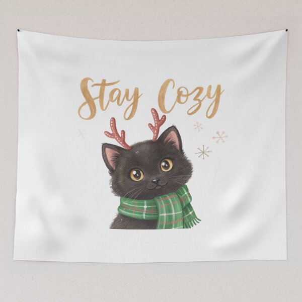 Item preview, Stay Cozy Black Christmas Cat – Cute Winter Kitten Watercolor Illustration by Vivo Studio | Holiday Cozy Art designed and sold by VivoStudio.