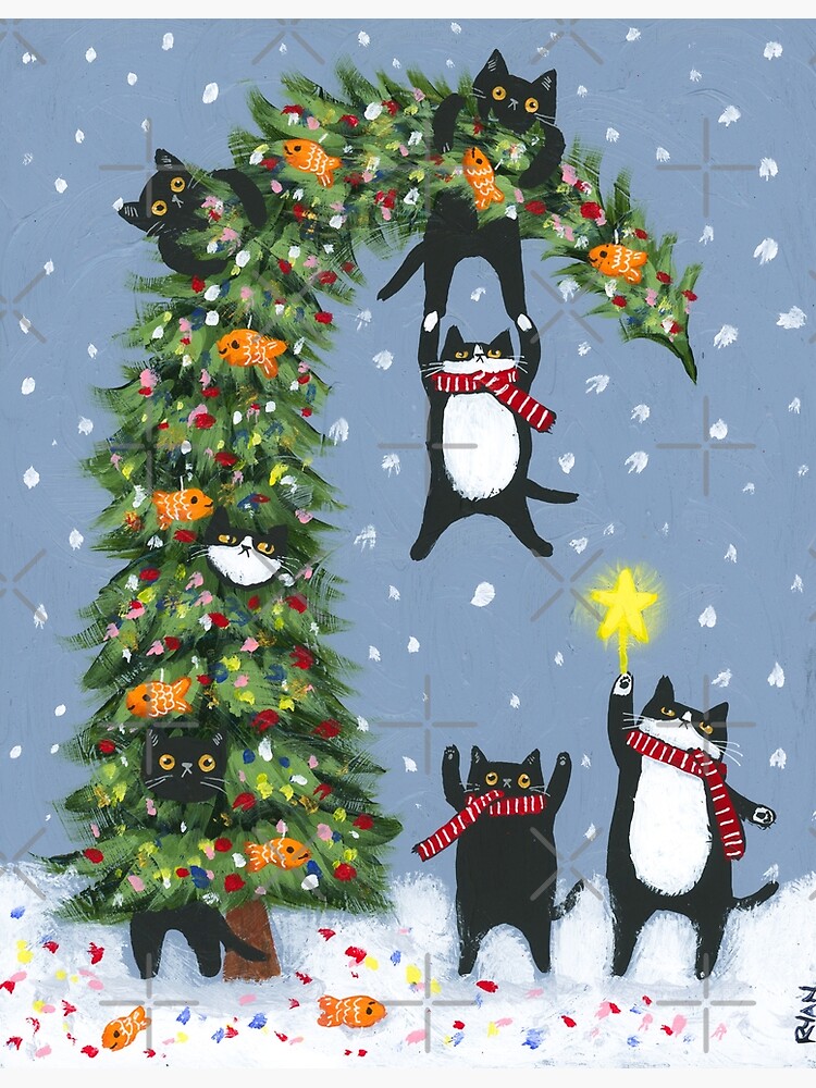 稲垣知雄 木版画 「Cat and Christmas Tree」 稲垣知雄 木版画 「Cat