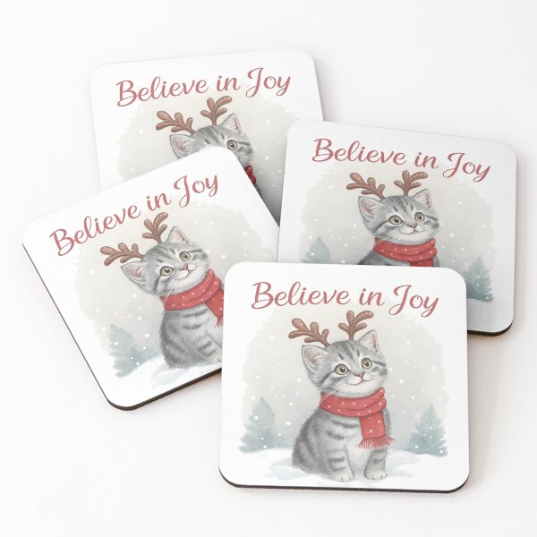 Item preview, Believe in Joy Christmas Kitten – Cute Watercolor Holiday Cat with Antlers by Vivo Studio | Cozy Winter Art designed and sold by VivoStudio.