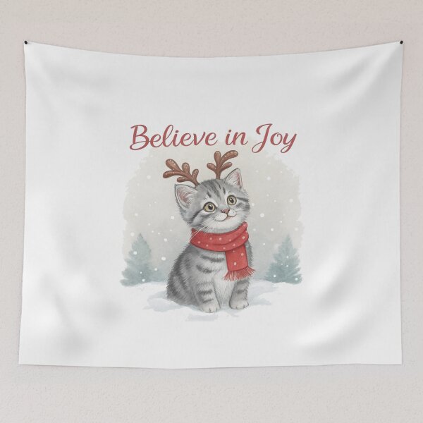 Item preview, Believe in Joy Christmas Kitten – Cute Watercolor Holiday Cat with Antlers by Vivo Studio | Cozy Winter Art designed and sold by VivoStudio.