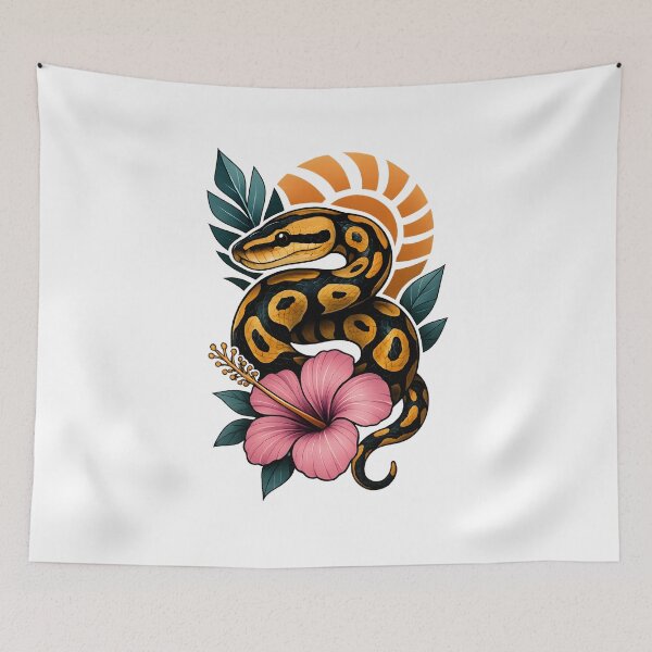 Item preview, Tropical Python – Exotic Snake Art with Hibiscus Flower designed and sold by SVALANART.