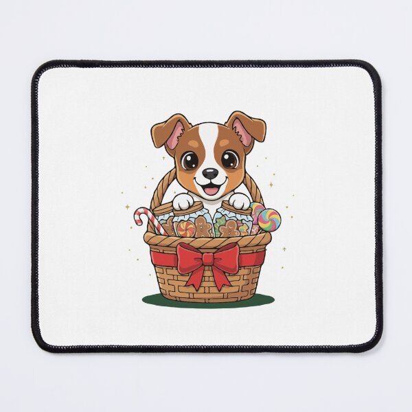 Item preview, Cute Toy Fox Terrier Puppy Preparing Christmas Gift Basket - Dog Lovers designed and sold by The Real Life Symphony.