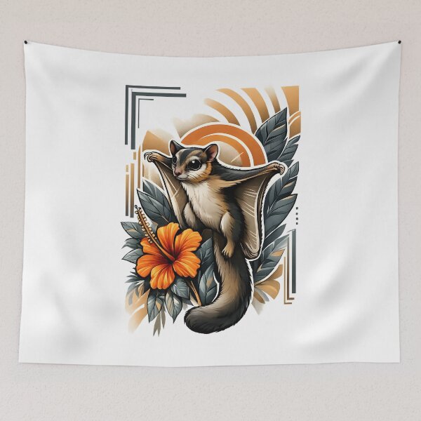 Item preview, Tropical Sugar Glider – Exotic Wildlife Art with Hibiscus Flower designed and sold by SVALANART.