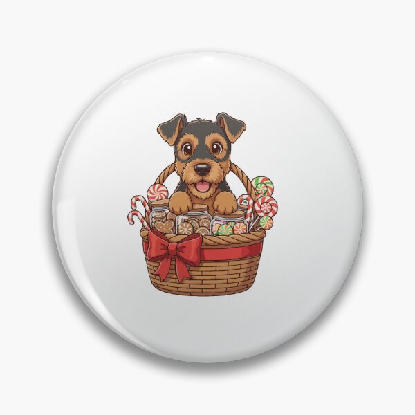 Item preview, Cute Airedale Terrier Puppy Preparing Christmas Gift Basket - Dog Lovers designed and sold by The Real Life Symphony.