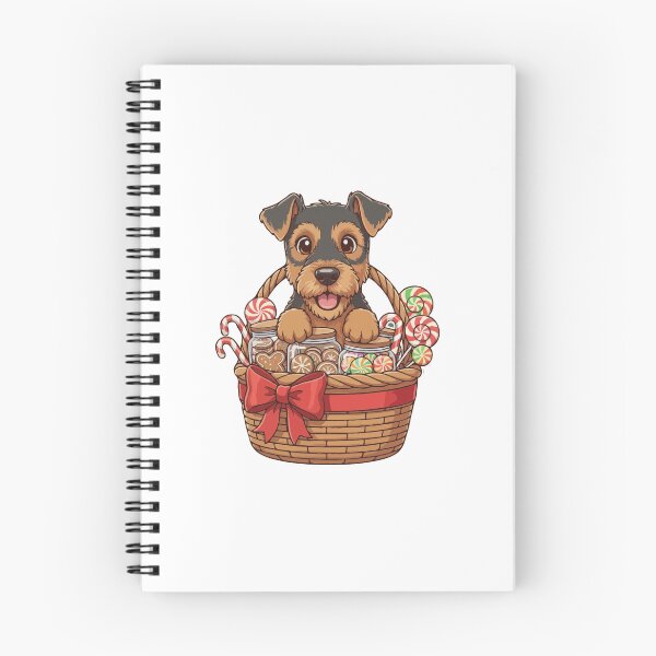 Item preview, Cute Airedale Terrier Puppy Preparing Christmas Gift Basket - Dog Lovers designed and sold by The Real Life Symphony.