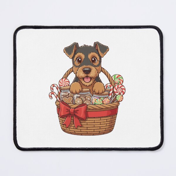 Item preview, Cute Airedale Terrier Puppy Preparing Christmas Gift Basket - Dog Lovers designed and sold by The Real Life Symphony.