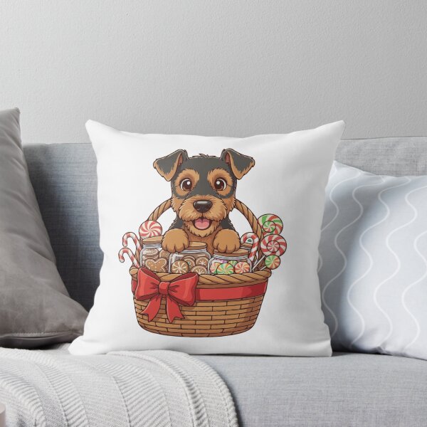 Item preview, Cute Airedale Terrier Puppy Preparing Christmas Gift Basket - Dog Lovers designed and sold by The Real Life Symphony.