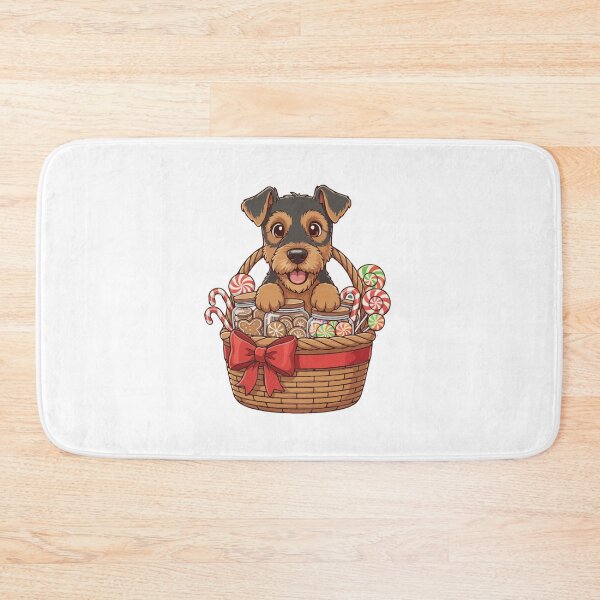 Item preview, Cute Airedale Terrier Puppy Preparing Christmas Gift Basket - Dog Lovers designed and sold by The Real Life Symphony.