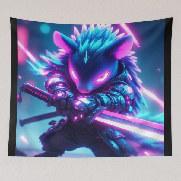 Item preview, Cyberpunk Neon Porcupine with a Glowing Katana designed and sold by SweetRossel.