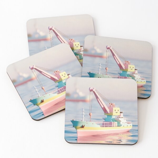 Item preview, Rainbow Crane Ship Happy Cargo – Pastel Kawaii Freighter with Smiley designed and sold by NordseeSteel.