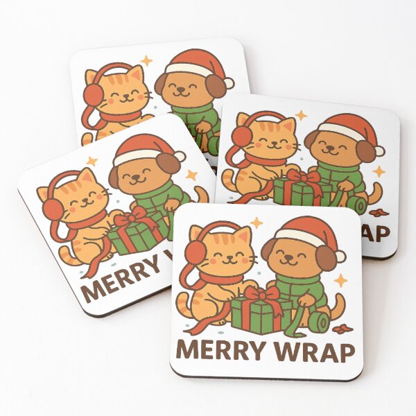 Item preview, Merry Wrap – Cute Christmas Cat and Dog Gift-Wrapping Cartoon Design designed and sold by StyleLap.