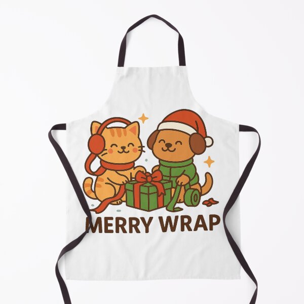 Item preview, Merry Wrap – Cute Christmas Cat and Dog Gift-Wrapping Cartoon Design designed and sold by StyleLap.