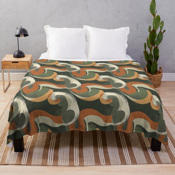 Aperçu de l'œuvre Mid-Century Abstract Pattern – Fluid Retro: Olive You More with Swirling Organic Shapes in Olive, Burnt Orange, Beige & Brown créée et vendue par The Print Parlor.
