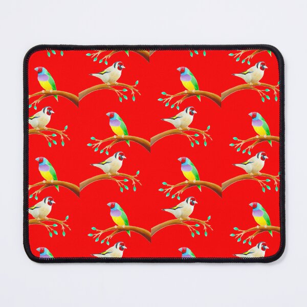 Item preview, Colourful birds design scarlet red background unique gift gouldianfinch goldfinch designed and sold by Arniesart85.
