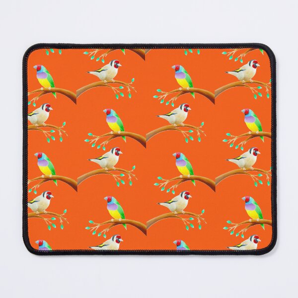 Item preview, Colourful birds design coral red background unique gift gouldianfinch goldfinch designed and sold by Arniesart85.