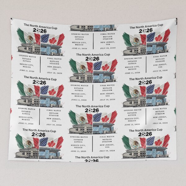 Item preview, 2026 World Cup Opening & Final – Azteca Stadium Mexico & MetLife Stadium USA – Football Design with Mexican, Canadian & US Flags designed and sold by La-Designita.