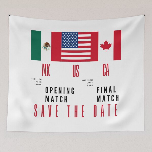 Item preview, 2026 World Cup Opening & Final – Azteca Stadium Mexico & MetLife Stadium USA – Football Design with Mexican, Canadian & US Flags designed and sold by La-Designita.