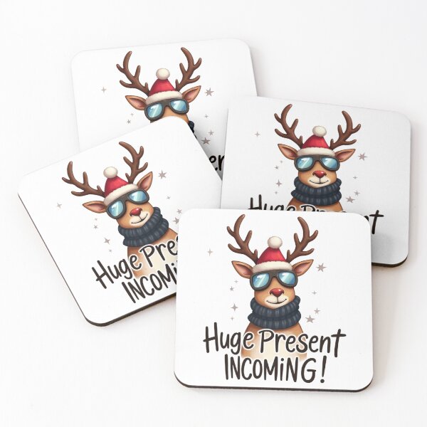 Item preview, Huge Present Incoming – Cool Christmas Reindeer with Glasses | Watercolor Holiday Illustration by Vivo Studio designed and sold by VivoStudio.