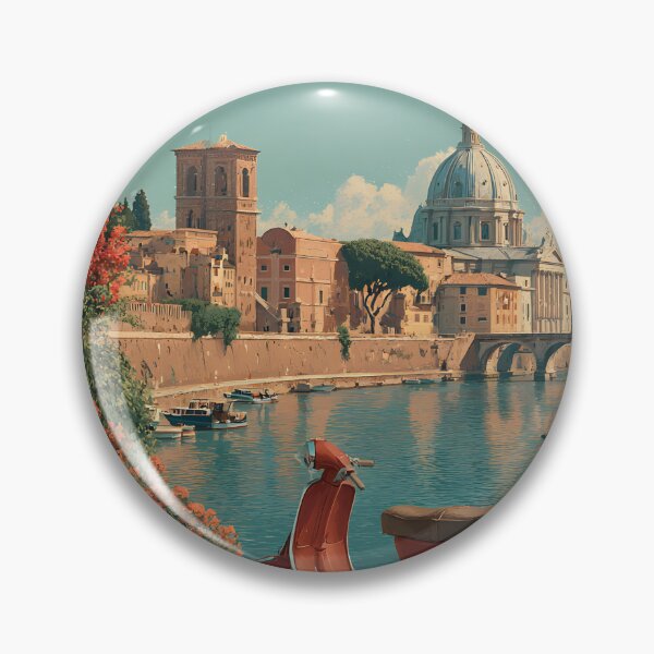 Item preview, Rome Retro Travel Art Tiber River View with Vespa designed and sold by daila70.