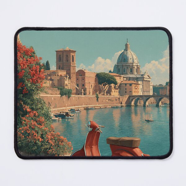 Item preview, Rome Retro Travel Art Tiber River View with Vespa designed and sold by daila70.