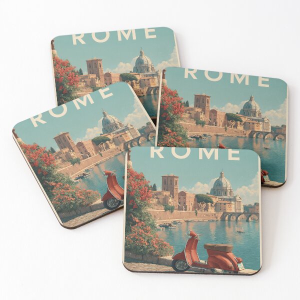 Item preview, Rome Retro Travel Art Tiber River View with Vespa designed and sold by daila70.