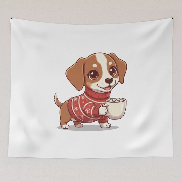 Item preview, Cute Christmas Longdog Puppy with Hot Cocoa - Dog Lovers designed and sold by The Real Life Symphony.