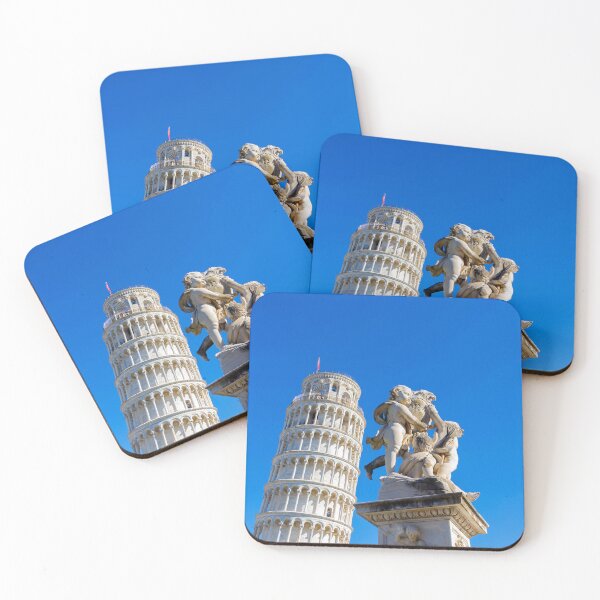 Item preview, Leaning Tower Of Pisa And Cherubic Statue Group Against Bright Blue Sky Iconic Landmark Monument designed and sold by Bure-NS.