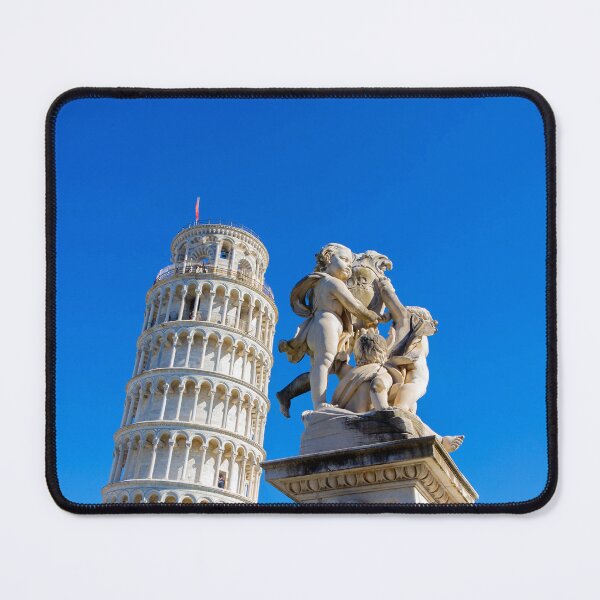 Item preview, Leaning Tower Of Pisa And Cherubic Statue Group Against Bright Blue Sky Iconic Landmark Monument designed and sold by Bure-NS.