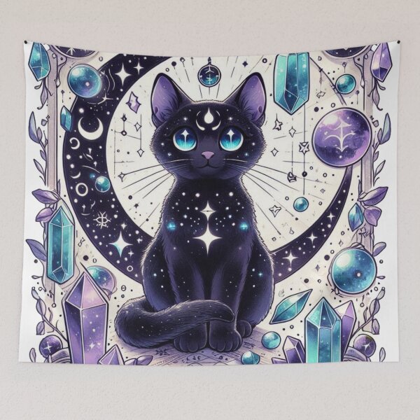 Item preview, Cosmic Crystal Tarot Cat Under Crescent Moons designed and sold by BigBlueArt.