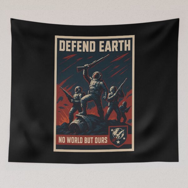Item preview, Defend Earth Retro Sci-Fi Military Propaganda Poster. designed and sold by The-T-In-Retro.