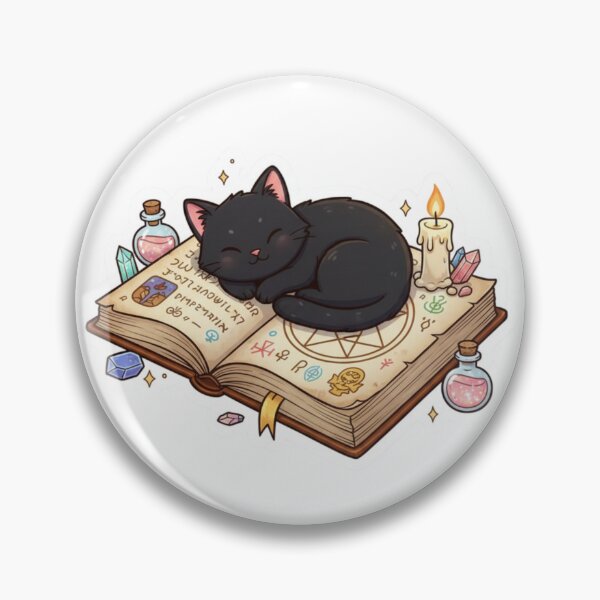Item preview, Black cat on top of a grimoire, potions all around designed and sold by CosmicCutouts.