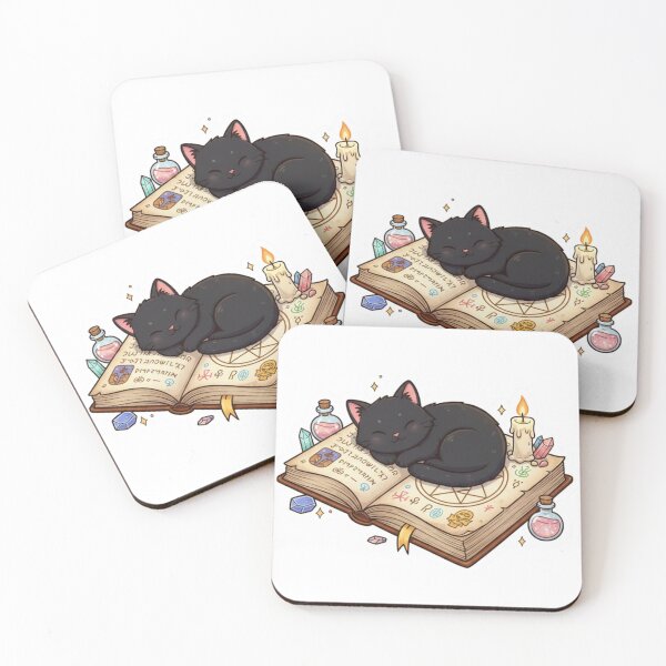 Item preview, Black cat on top of a grimoire, potions all around designed and sold by CosmicCutouts.