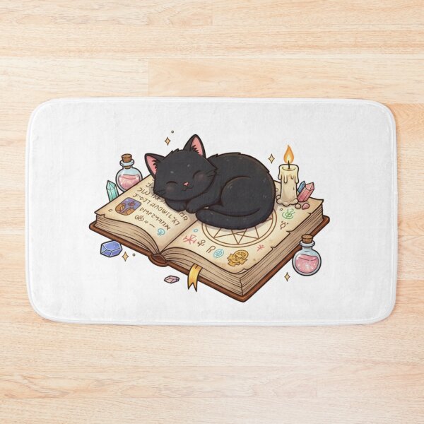 Item preview, Black cat on top of a grimoire, potions all around designed and sold by CosmicCutouts.