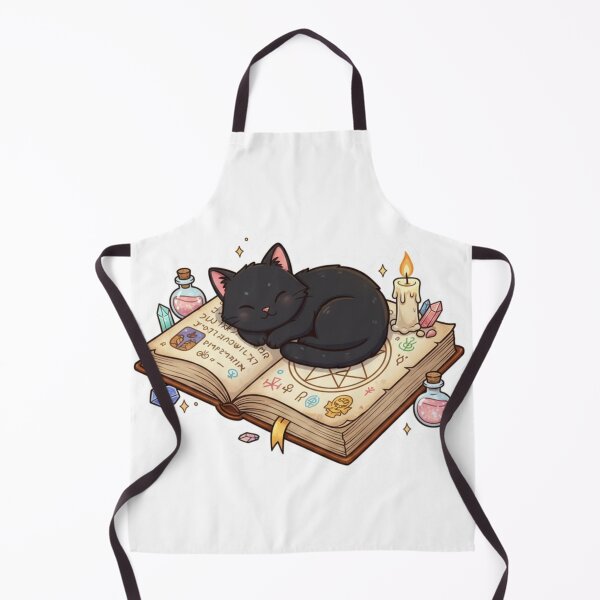 Item preview, Black cat on top of a grimoire, potions all around designed and sold by CosmicCutouts.