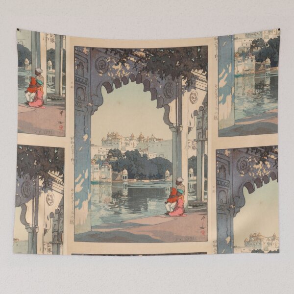 Item preview, Udaipur Castle by Yoshida Hiroshi : Tranquil Lakeside Japanese Poster designed and sold by artofuniverse.