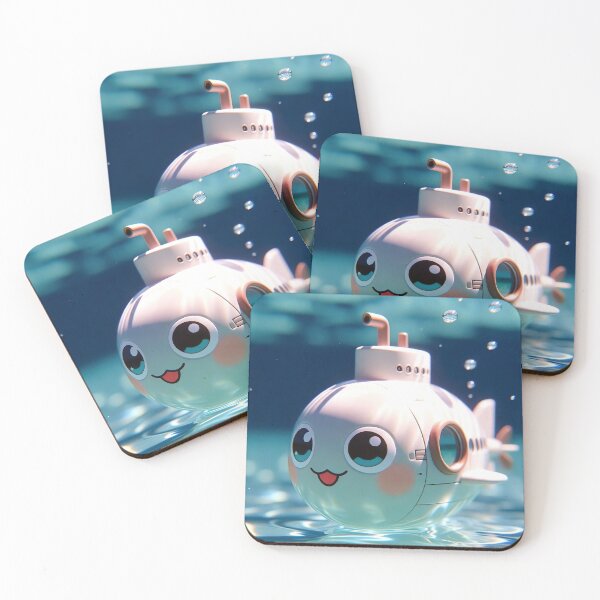 Item preview, Happy Kawaii Submarine – Cheerful tongue-out submarine in cream white designed and sold by NordseeSteel.