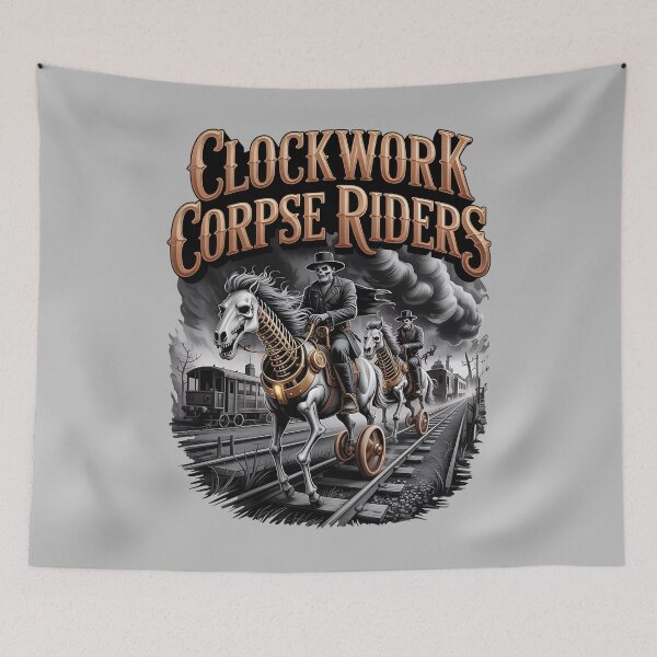 Item preview, gothic western - victorian steampunk - mechanical cowboy - clockwork outlaw - gears and guns - plague train - ghost train - haunted desert - occult western - skeletal cowboy designed and sold by JansenGS.