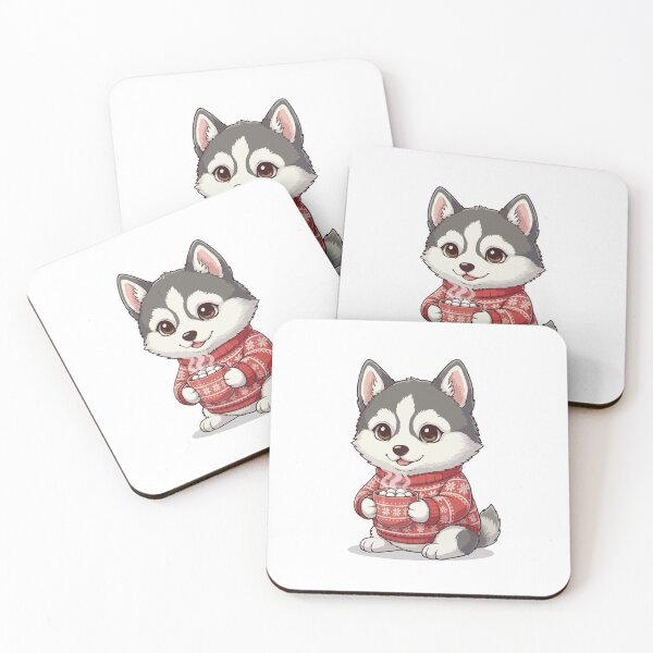 Item preview, Cute Christmas Alaskan Husky Puppy with Hot Cocoa - Dog Lovers designed and sold by The Real Life Symphony.