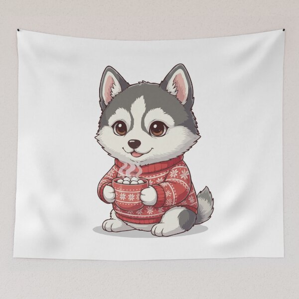 Item preview, Cute Christmas Alaskan Husky Puppy with Hot Cocoa - Dog Lovers designed and sold by The Real Life Symphony.