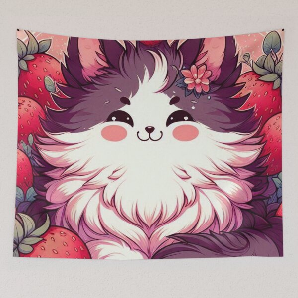Item preview, Kawaii Strawberry Cat in Berry Garden designed and sold by BigBlueArt.