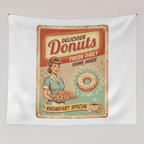 Item preview, Retro Cravings: Vintage Donut Ad Delight designed and sold by ForeverPrintsOK.