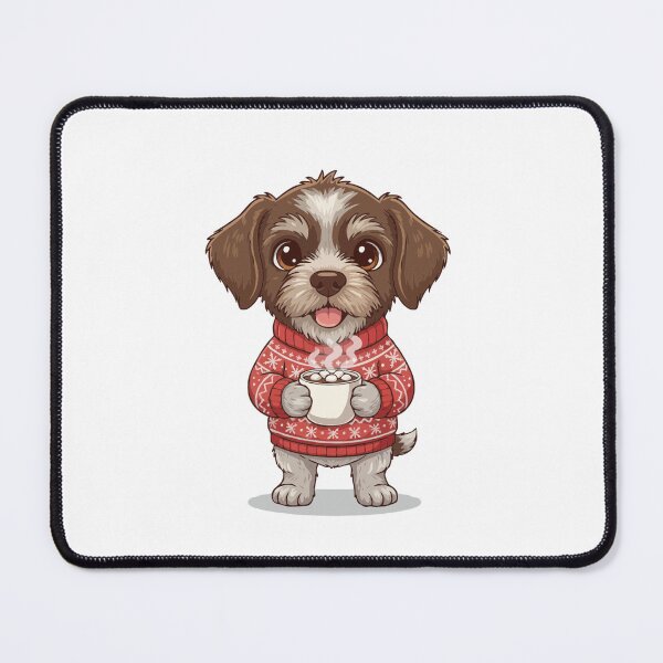 Item preview, Cute Christmas Wirehaired Pointing Griffon Puppy with Hot Cocoa - Dog Lovers designed and sold by The Real Life Symphony.
