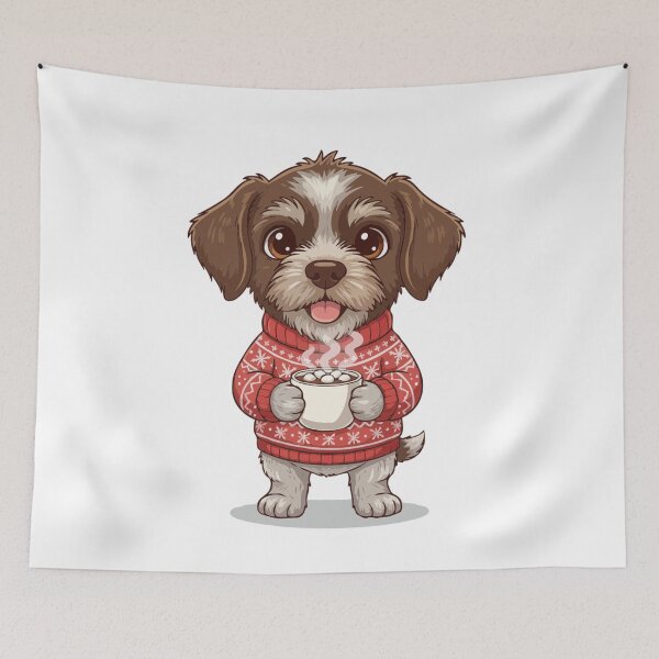 Item preview, Cute Christmas Wirehaired Pointing Griffon Puppy with Hot Cocoa - Dog Lovers designed and sold by The Real Life Symphony.