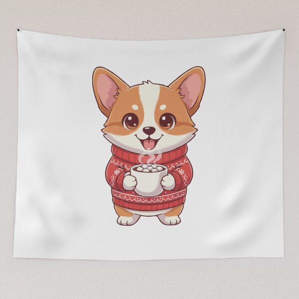 Item preview, Cute Christmas Pembroke Welsh Corgi Puppy with Hot Cocoa - Dog Lovers designed and sold by The Real Life Symphony.