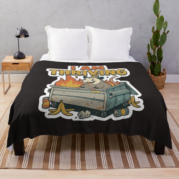 Item preview, "Funny Opossum Dumpster Fire – Vintage Dark Humor 'I Am Thriving' Art" designed and sold by Eman4design.