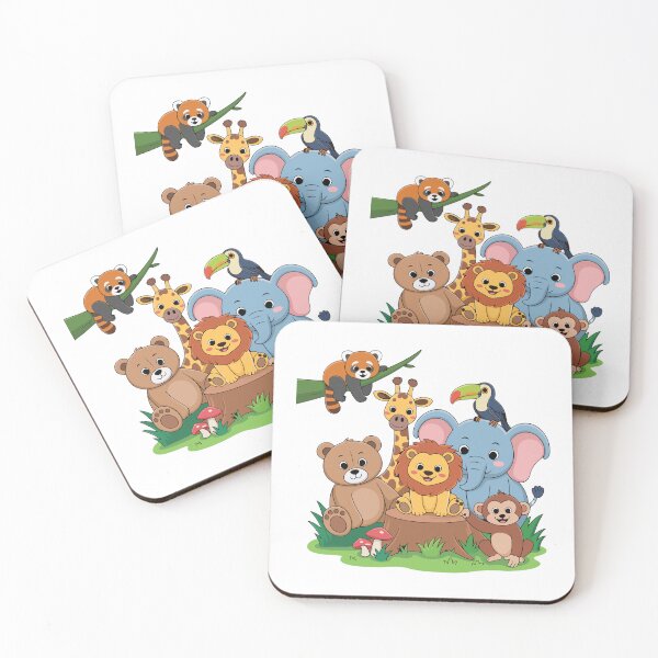 Item preview, Adorable Safari Animals Together, Happy Wildlife Characters in the Jungle, Playful Animal Friends Cartoon Scene, Forest Friends Group Illustration designed and sold by GDbanners.