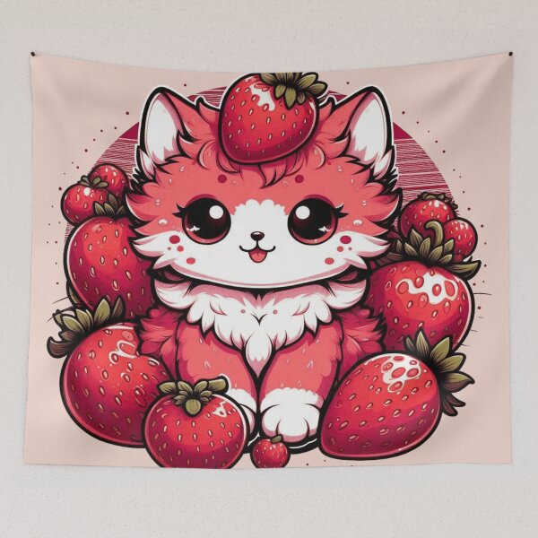 Item preview, Kawaii Strawberry Cat with Berry Crown designed and sold by BigBlueArt.